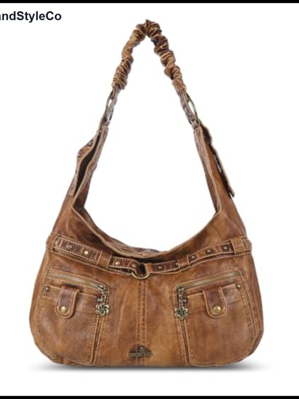 Large Hobo Shoulder Bag Vegan Leather Multi-Pocket Tote with Studs